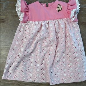 Pink Eyelet Baby Dress with Floral Embroidery